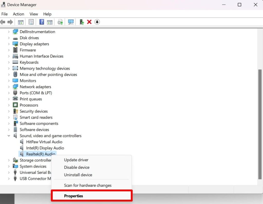 access the properties dialog box