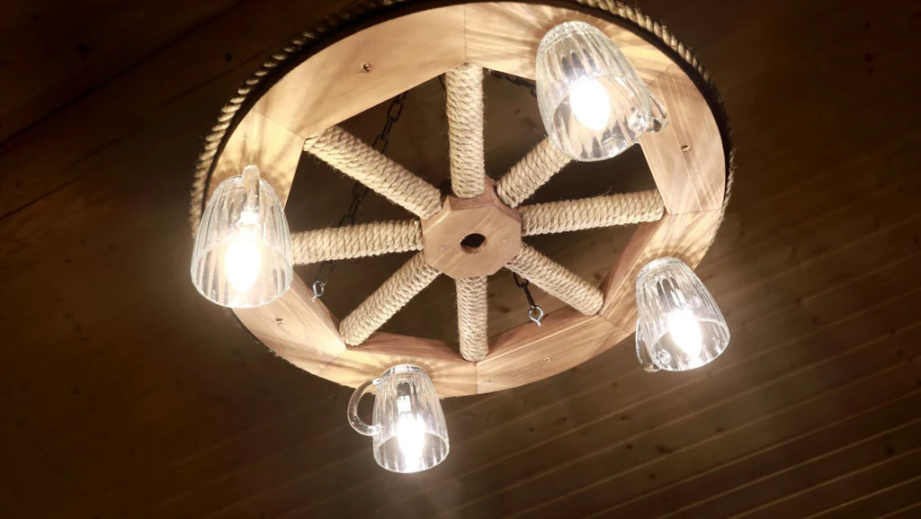 A wooden chandelier