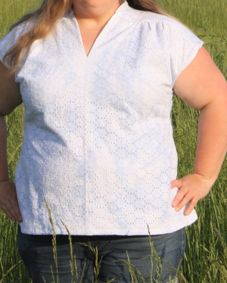 The Fira Top styled with a pair of denim shorts