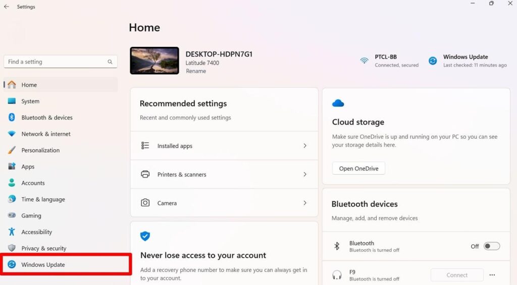 go to the windows update settings