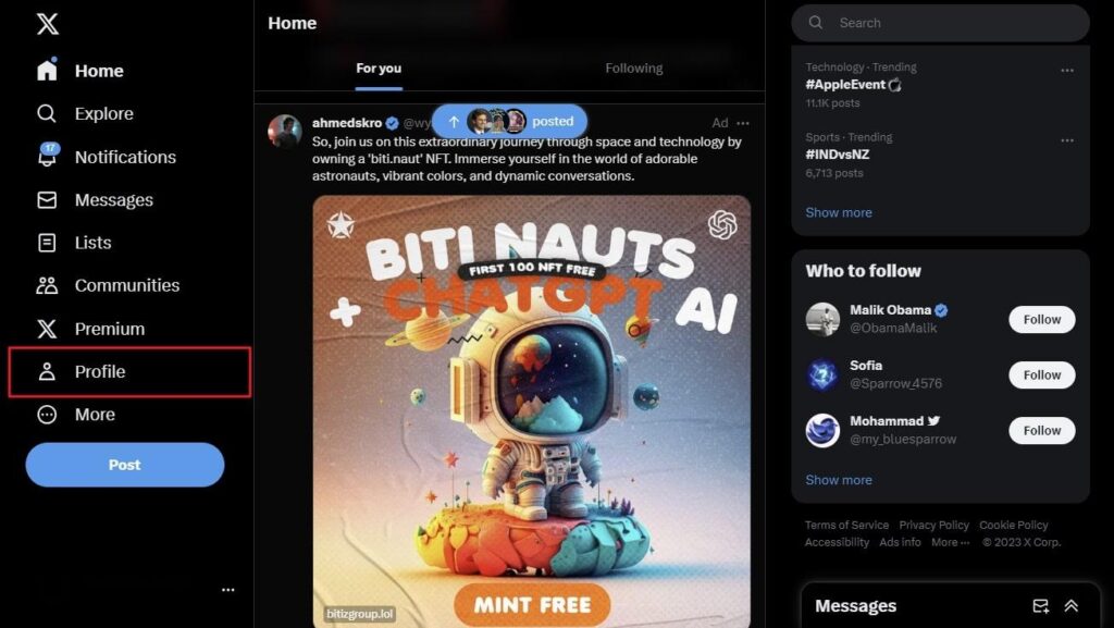 access the profile tab