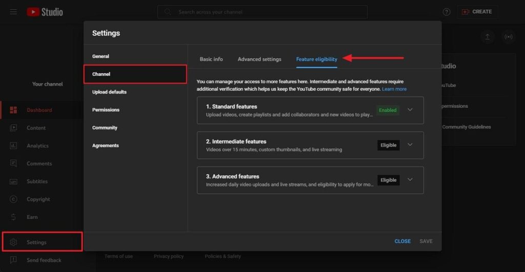 access eligibility options in settings