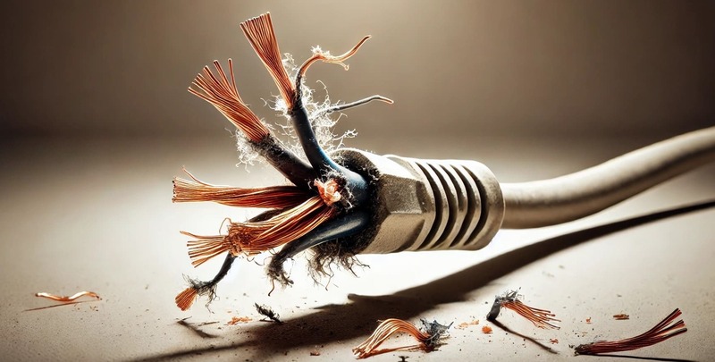 Exposed wires on a power cord