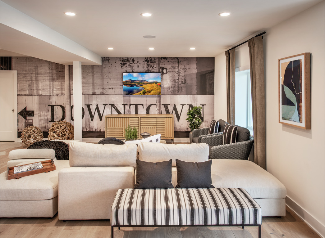 Urban modern basement with industrial wallpaper