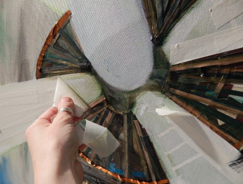  I peeled back the white ProÂ® 46 (colored masking tape) to protect the propellers. Below reveals the original lines and shading of my colored watercolor pencil.