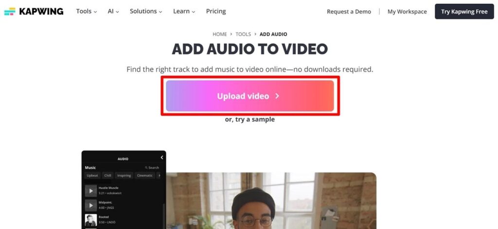 access the audio-to-video tool page