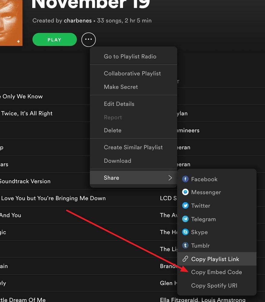 tap on copy embed code