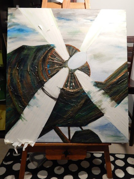 You can see how next I began to layer the body and the left wing of the F4U-Corsair. Creating movement and rhythm within the line and curved shape of the plane.