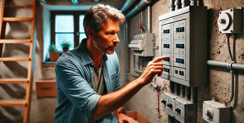 A man shuts down the power at a switchboard