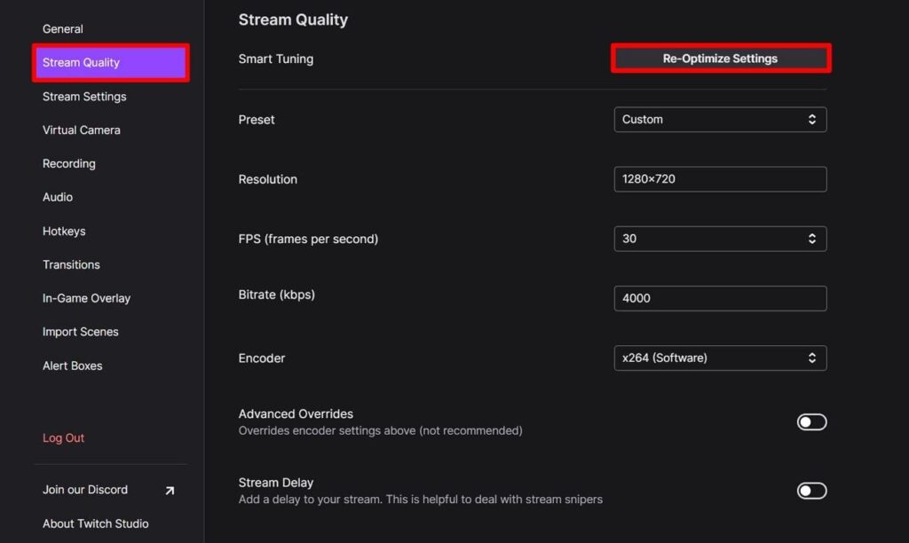 tap on re-optimize settings