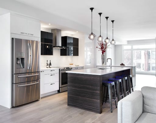 Contemporary wood and white kitchen design