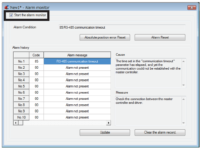 MEXE02 software - alarm monitor