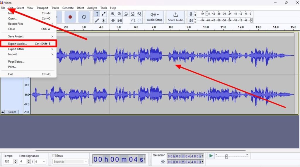 enter export audio settingsÂ