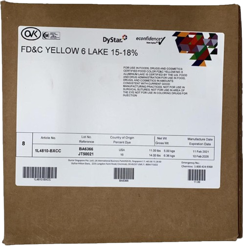 Brown carton with white label and black text