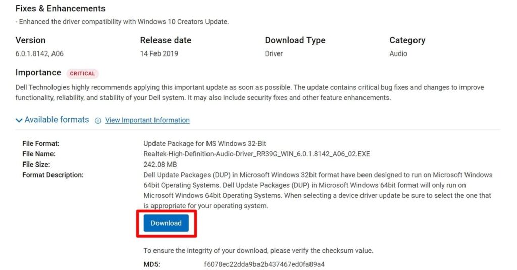 download driver file on systemÂ