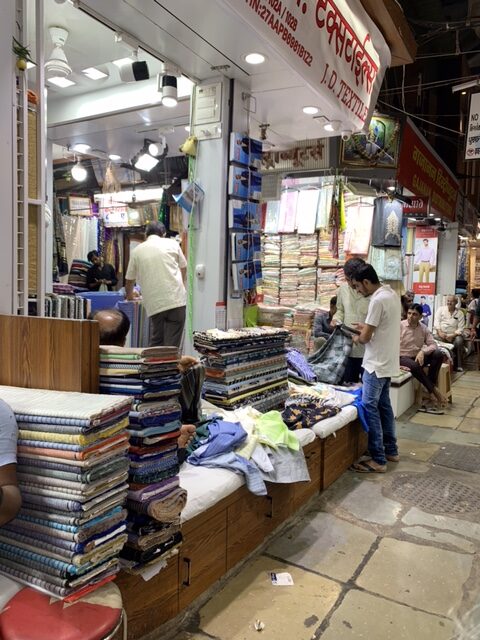 Outside of a fabric shop in Mumbai