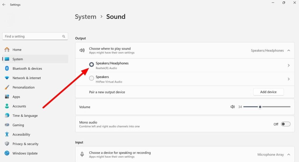 choose the audio playback device