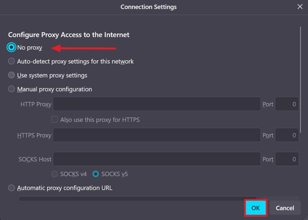  turn off the proxy