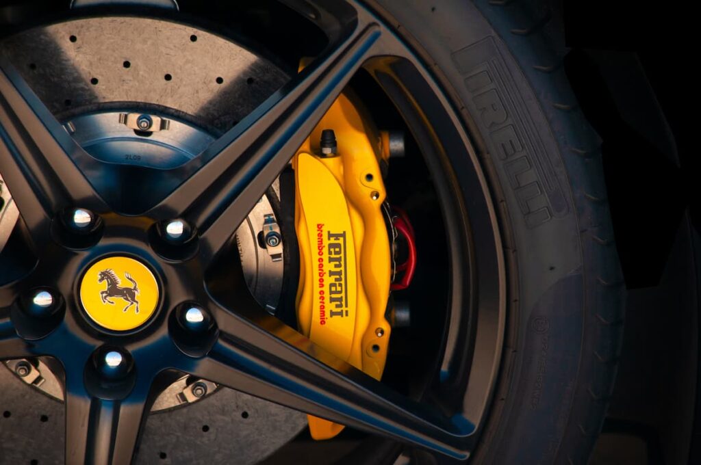 Yellow brake disc from a Ferrari