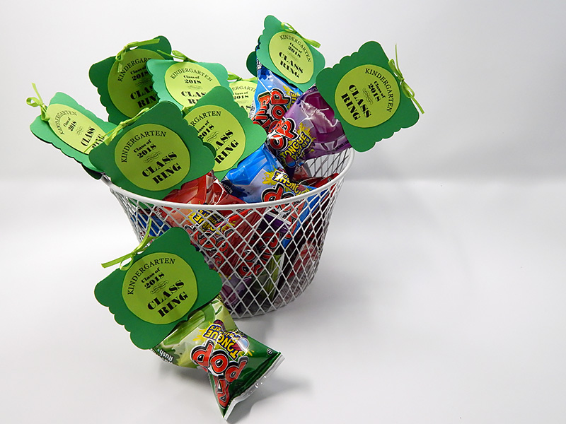 A basket full of finished party favors.
