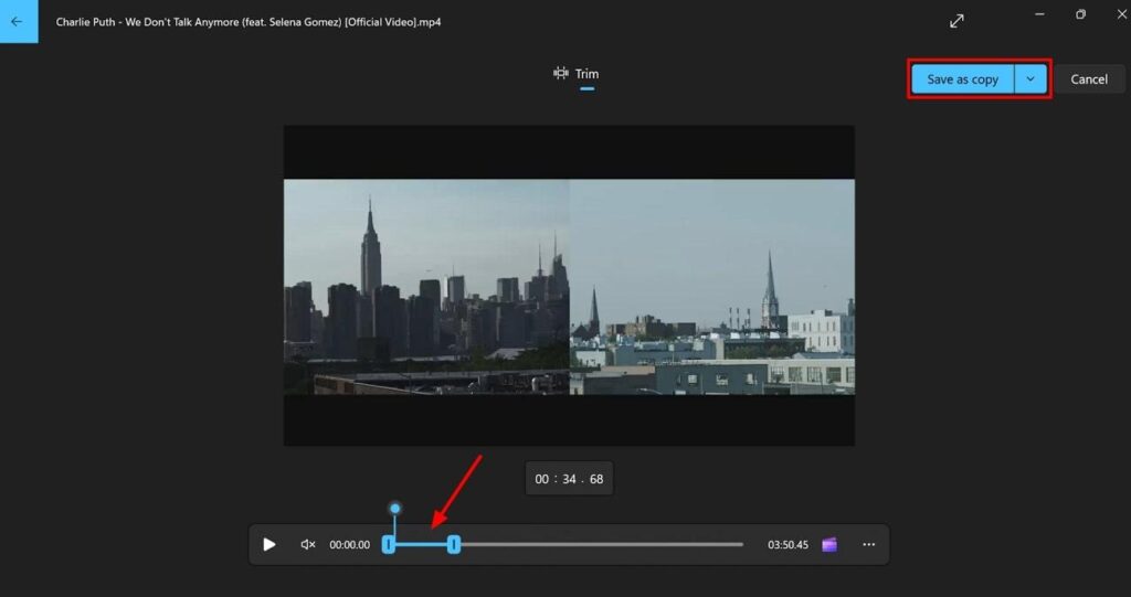 move sliders to trim video