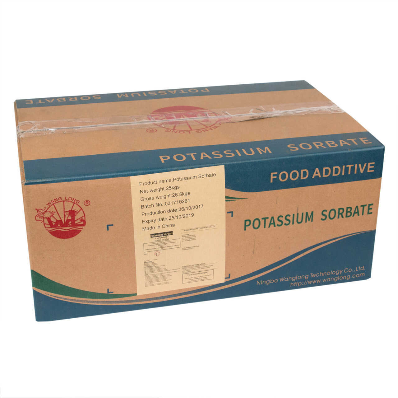 brown box carton with blue text