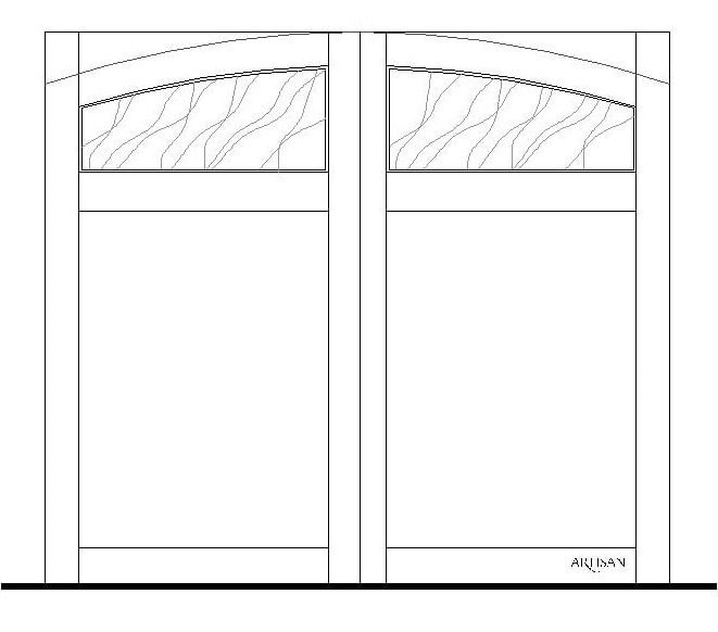 A blueprint of an arched garage door