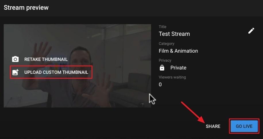 go live with custom thumbnail