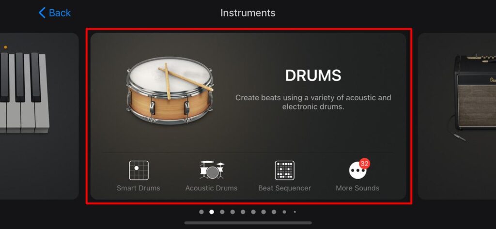 select the drums option