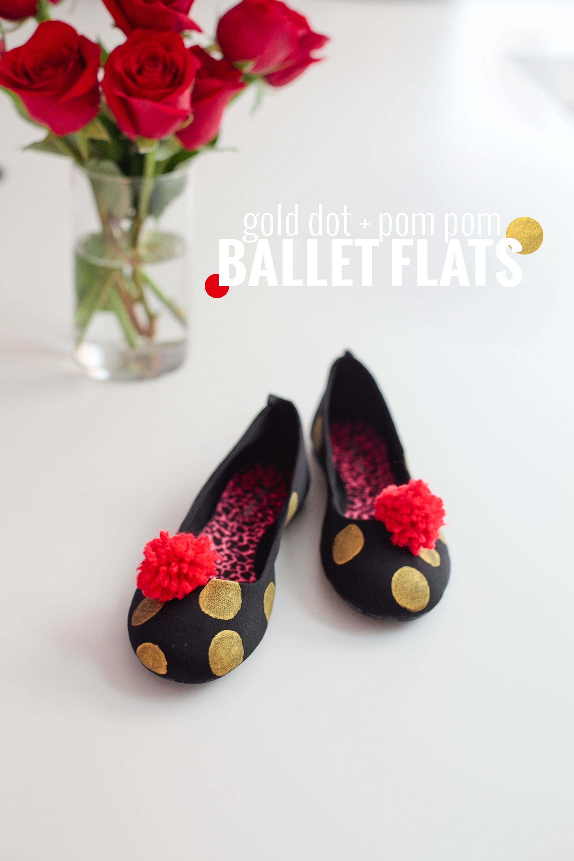 DIY Gold Dot and Pom Pom Ballet Flats by Fresh Mommy Blog