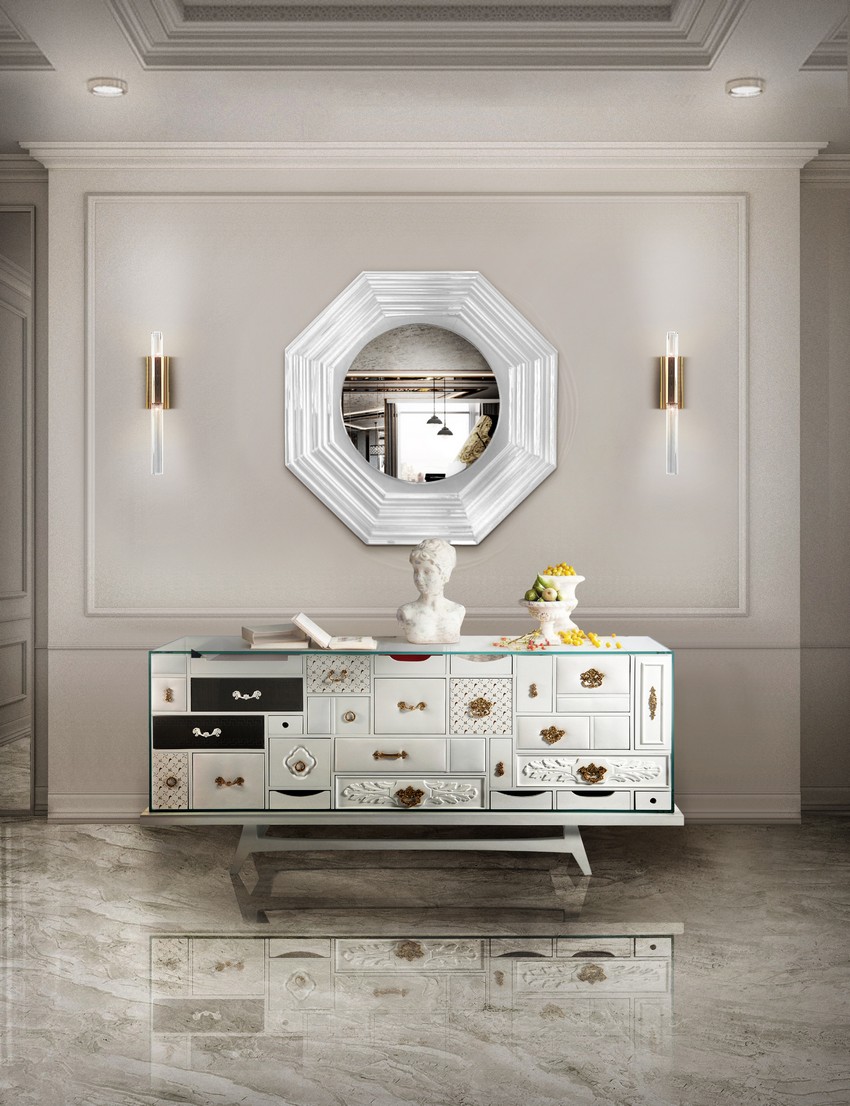A stylish piece that adds class to any room, Persiaâ€™s hexagonal frame is made from either oak or mahogany wood. The wood can be lacquered in white, black, silver or gold