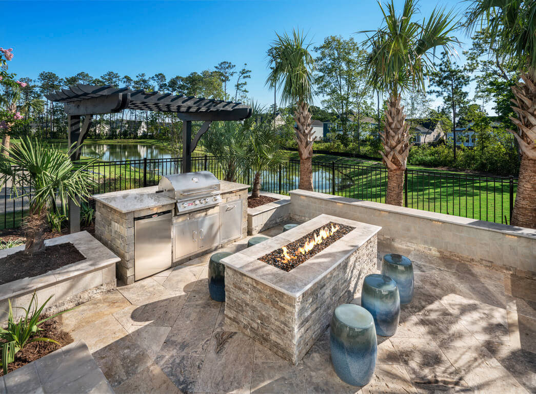 Secluded outdoor kitchen with landscaping ideas