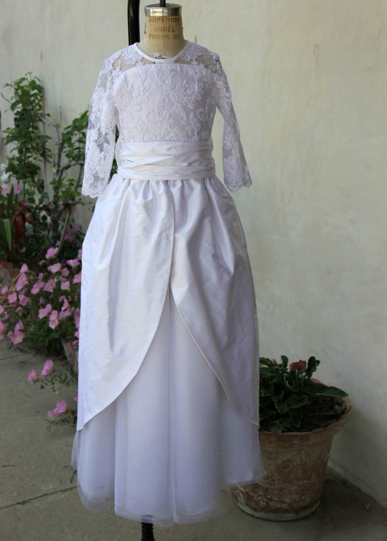First Communion dress made using the Oliver + S Building Block Dress book