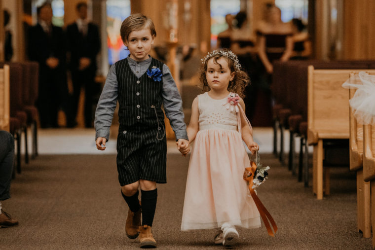 Handmade ring bearer and flower girl outfits made from Oliver + S patterns.