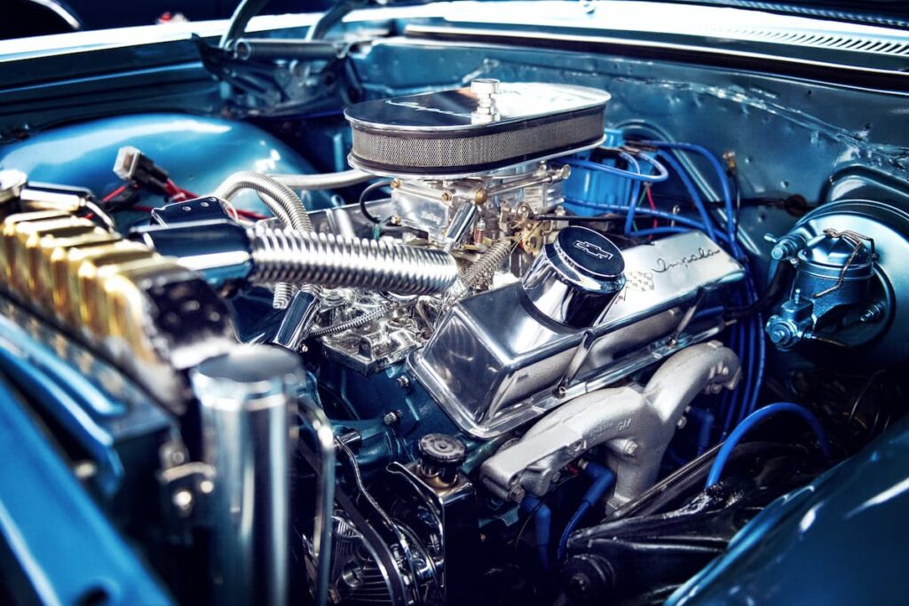 Close-up view of car engine components