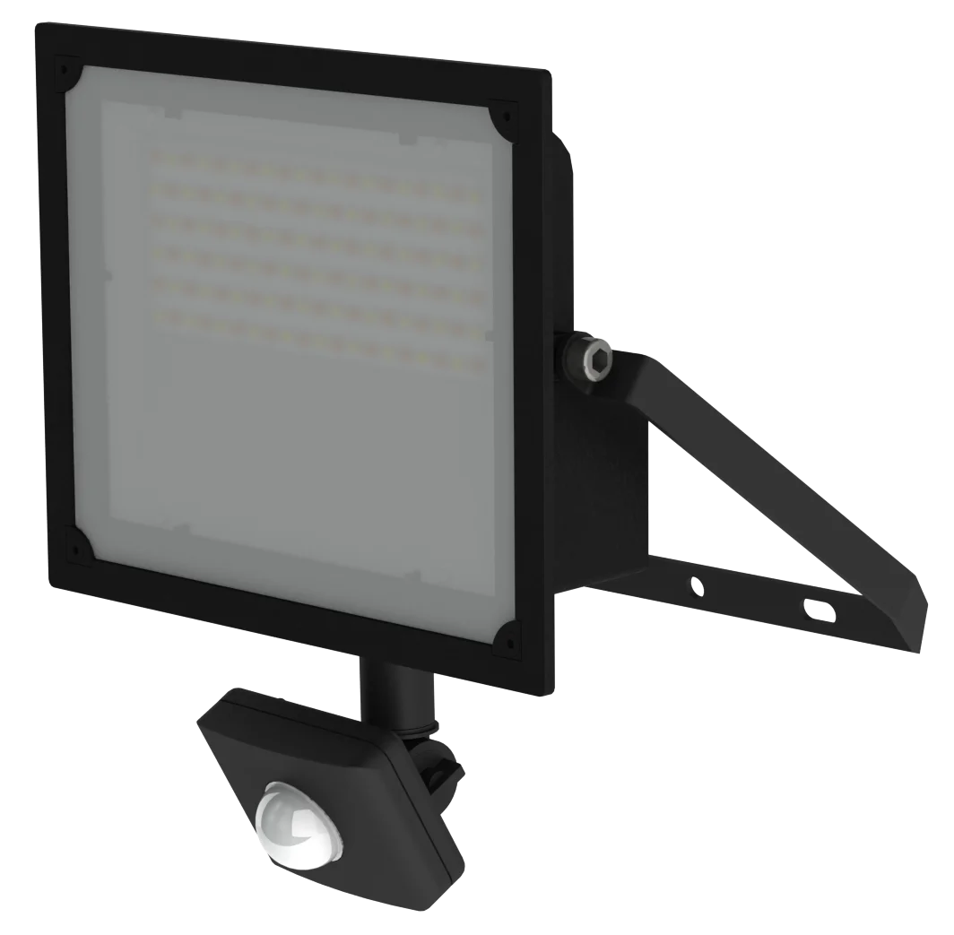 Keyston 50W Dual Wattage Tri-Colour Flood Light - Front View with PIR Sensor