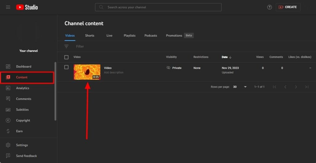 select video in youtube studio