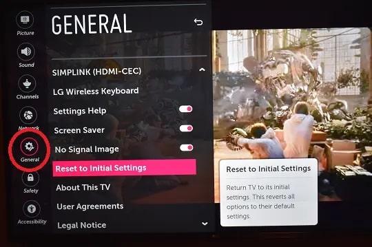 choose reset to initial settings