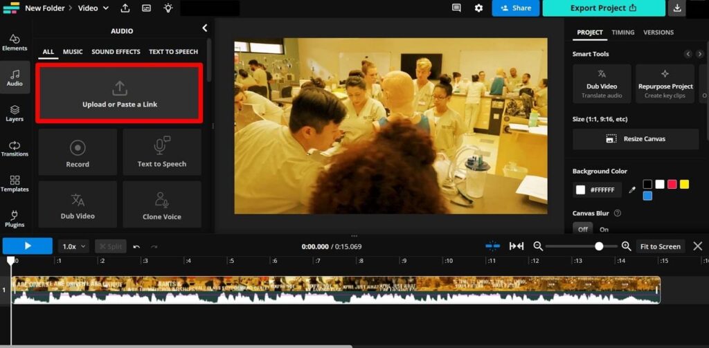 add audio to the uploaded video