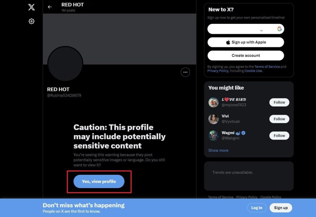 tap on yes view profile