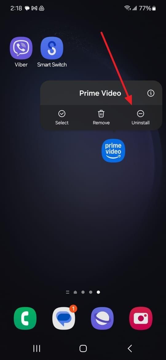 tap the uninstall option