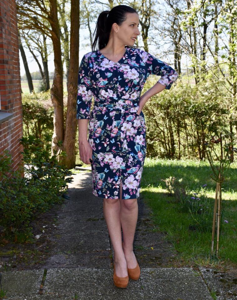 This wrap-tie floral dress pattern is easy to sew and to wear.