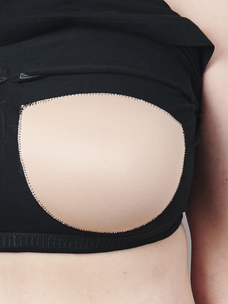 Liesl + Co Tribeca Knit Cami Tutorial: How to add bra cups to a shelf bra-The bra cups are completely stitched in-close up