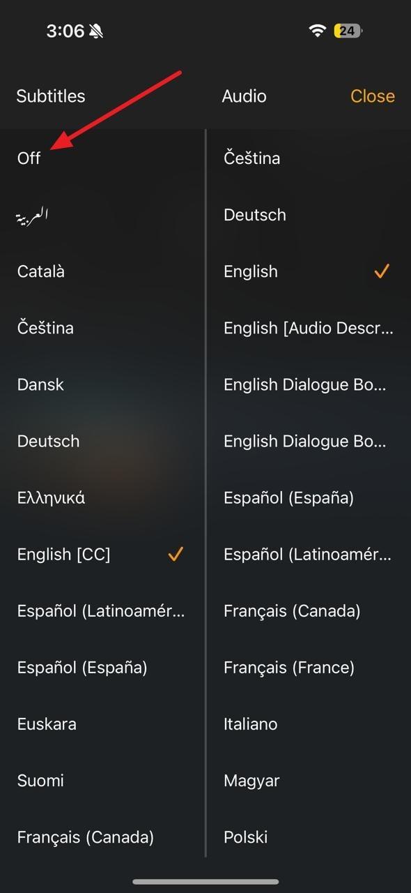 turn off subtitles option