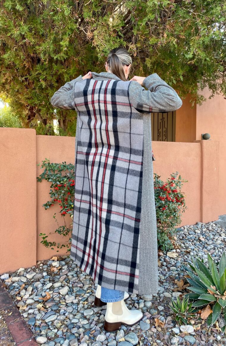 DIY long color-blocked wool coat.