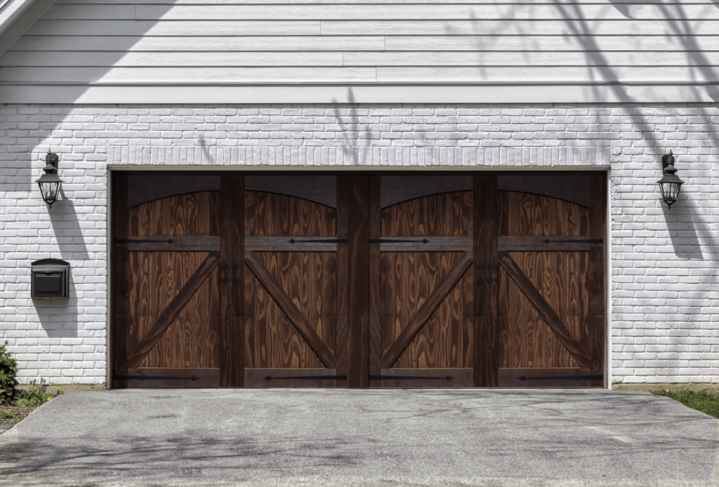 A close-up view of a freshly painted garage door