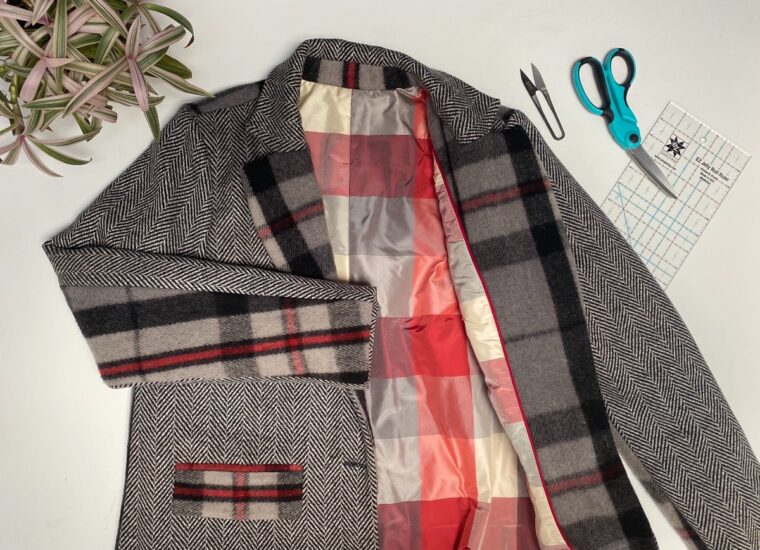 DIY long color-blocked wool coat.