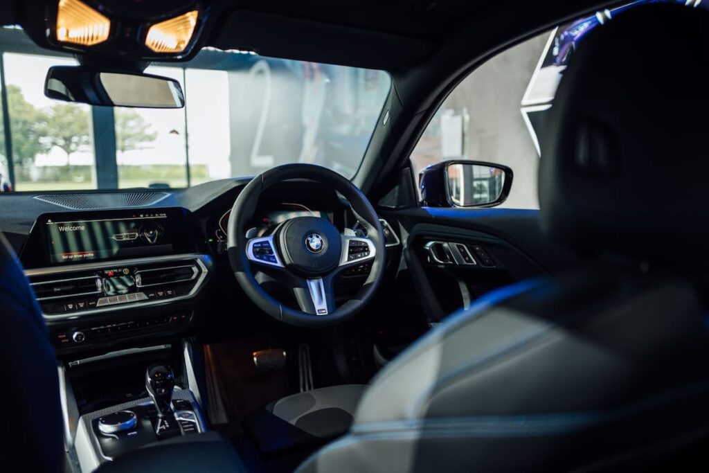 BMW car interior with assisted steering