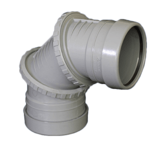 picture of a 110mm push fit soil0-90 degree double socket adjustable bend in grey