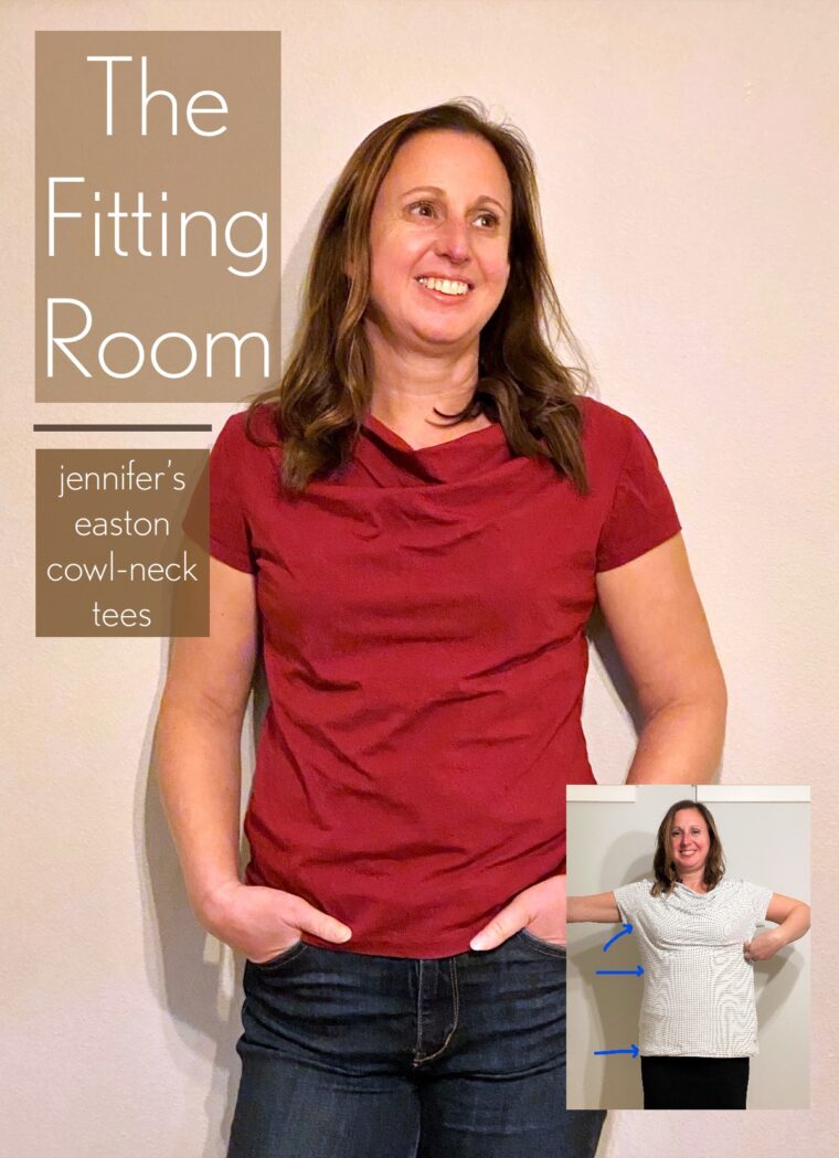 T-shirt fitting tips for a cowl-neck tee.